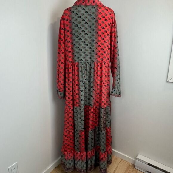 Raga Women's 2X Plus Red Orange Navy Blue Boho Maxi Dress Gown Long Sleeve Boho - Picture 3 of 15